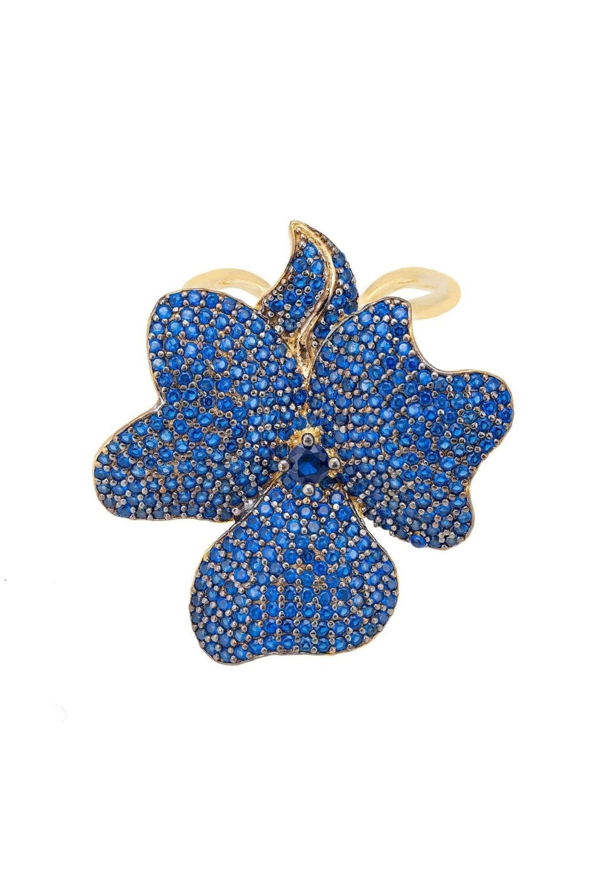 Flower Cocktail Ring Gold Sapphire Blue.