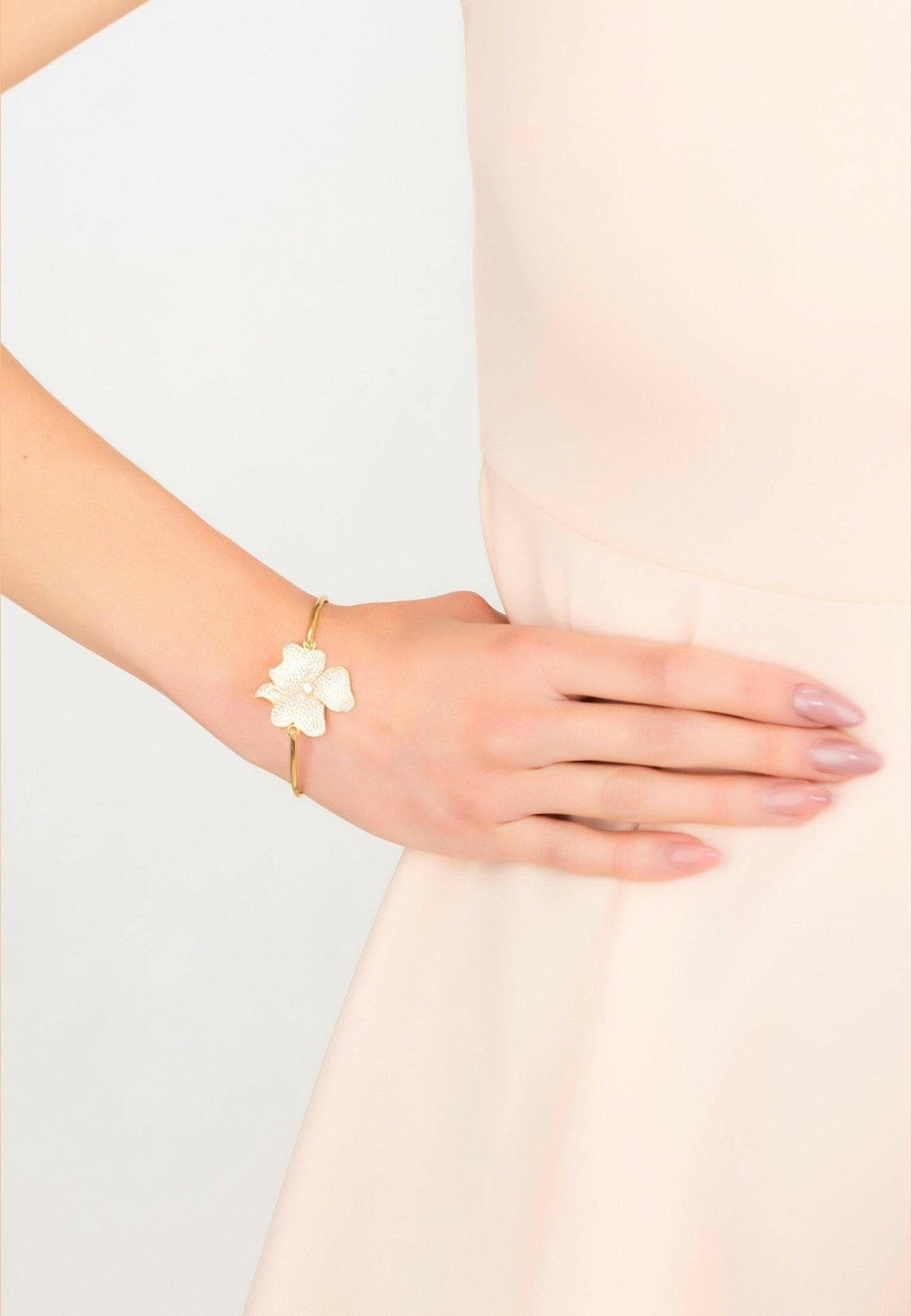 Flower Large Statement Cuff Bracelet Gold.