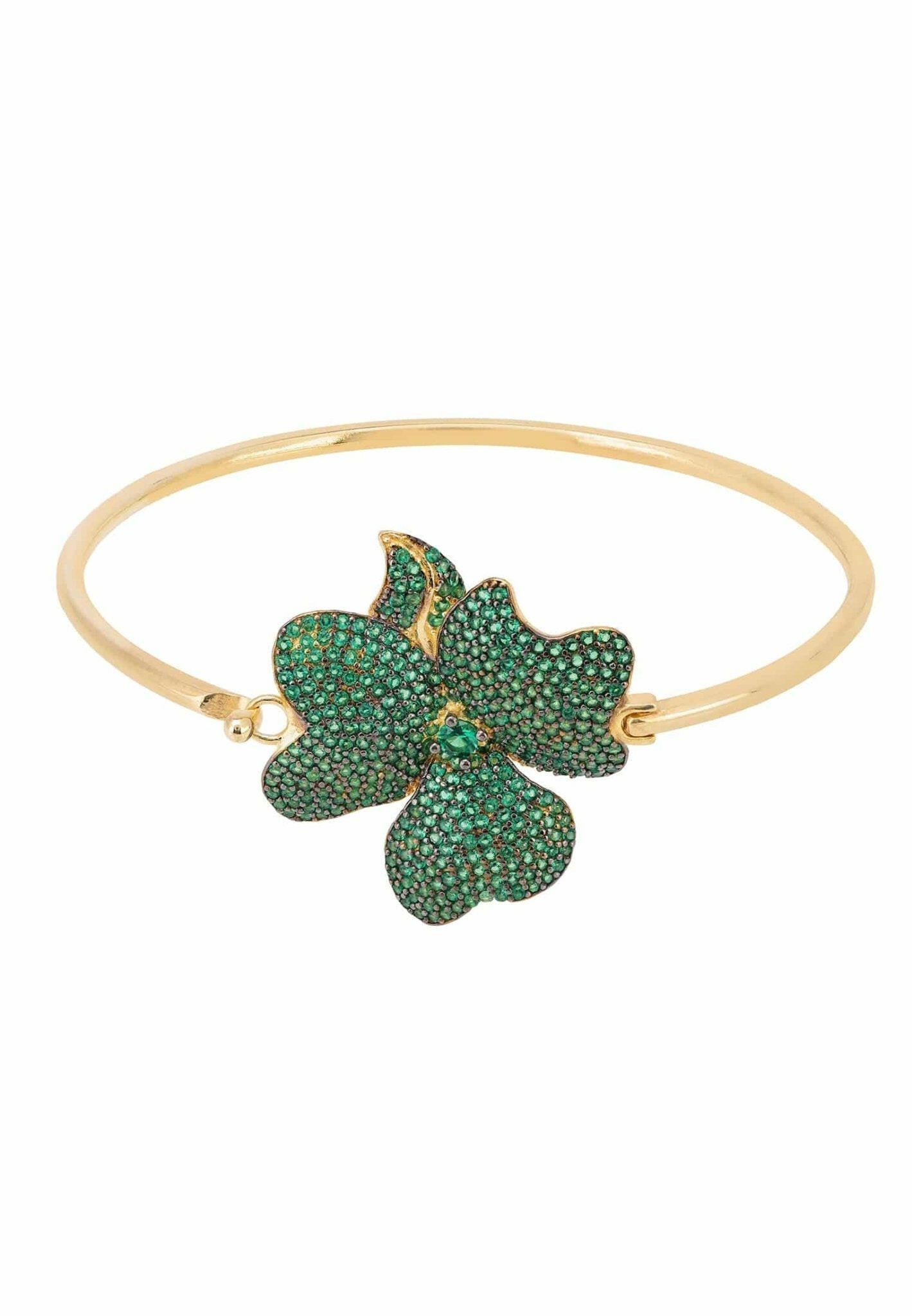 Flower Large Statement Cuff Bracelet Gold Emerald Green.