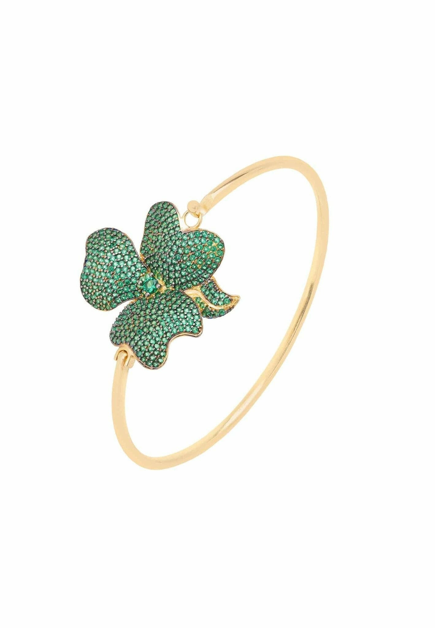 Flower Large Statement Cuff Bracelet Gold Emerald Green.