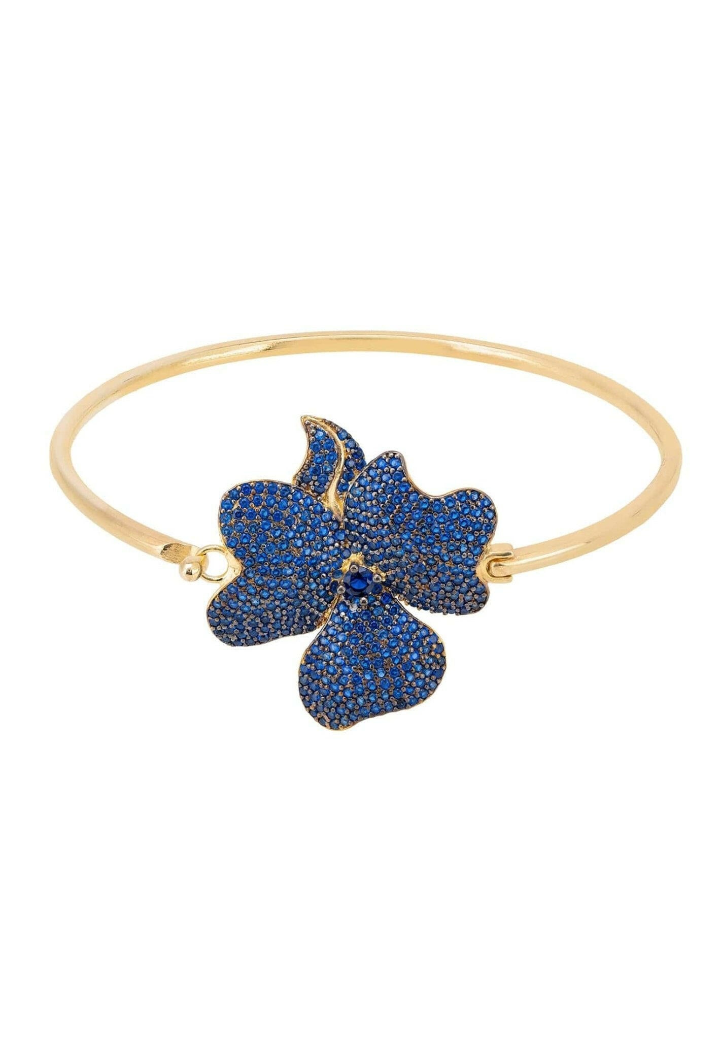 Flower Large Statement Cuff Bracelet Gold Sapphire Blue.