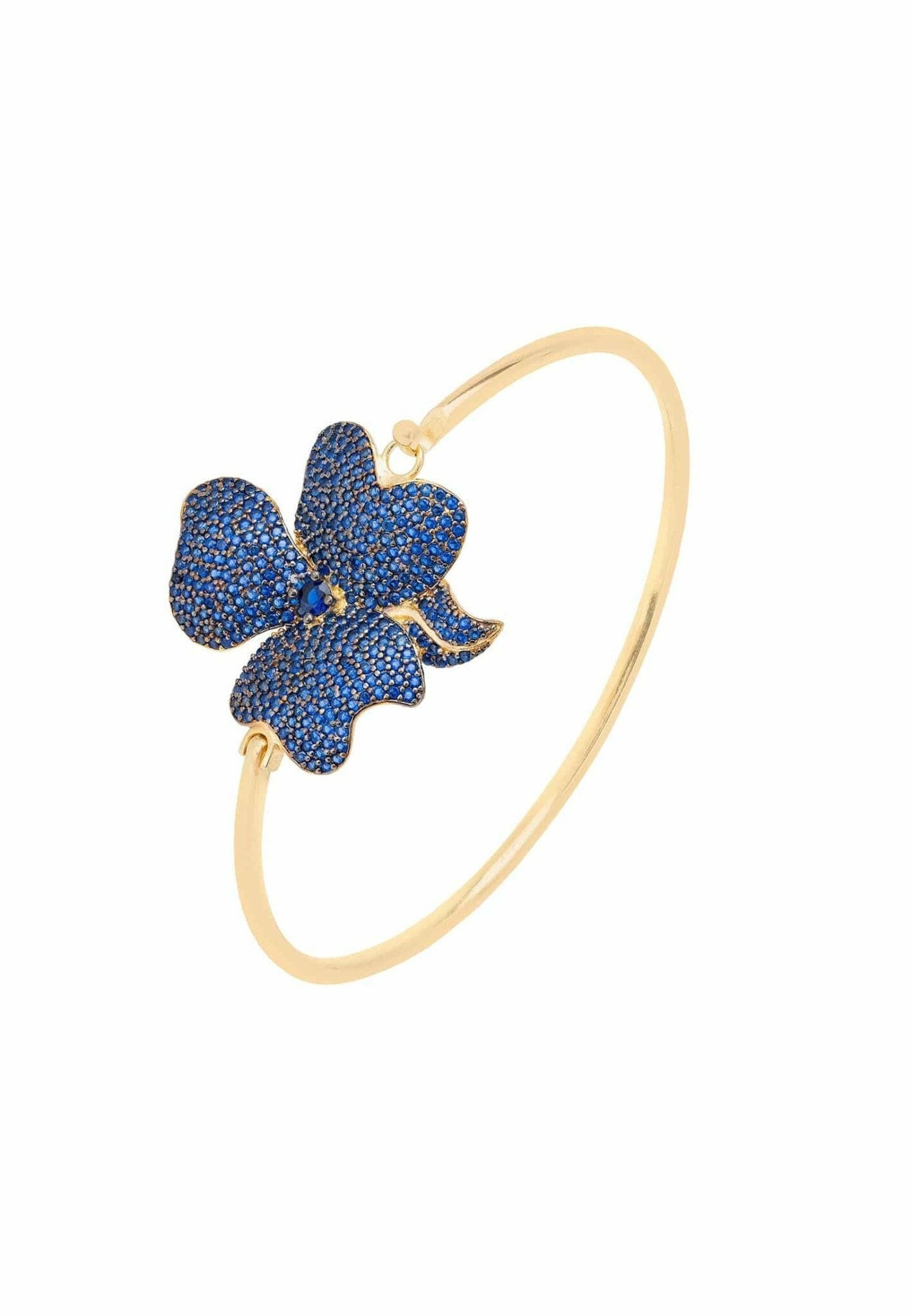 Flower Large Statement Cuff Bracelet Gold Sapphire Blue.