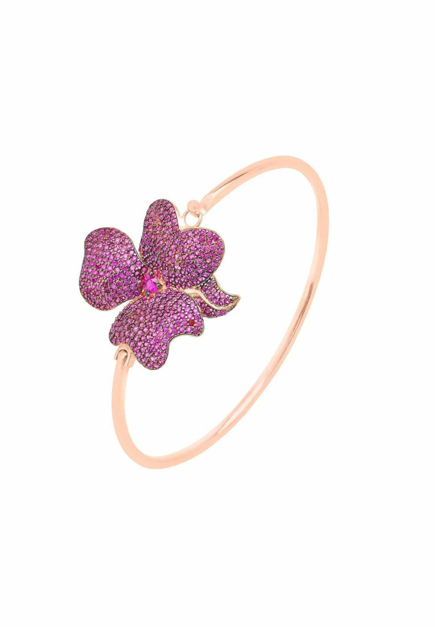 Flower Large Statement Cuff Bracelet Rosegold Ruby.