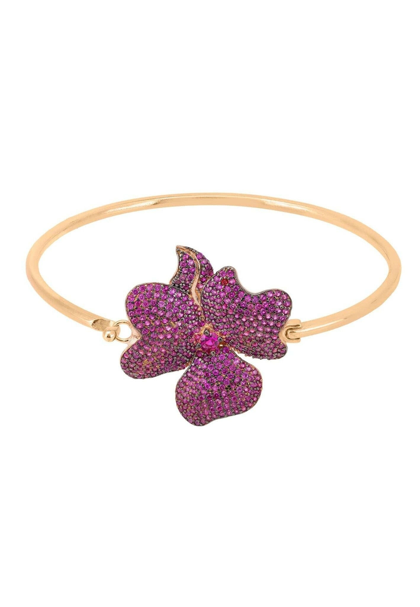 Flower Large Statement Cuff Bracelet Rosegold Ruby.