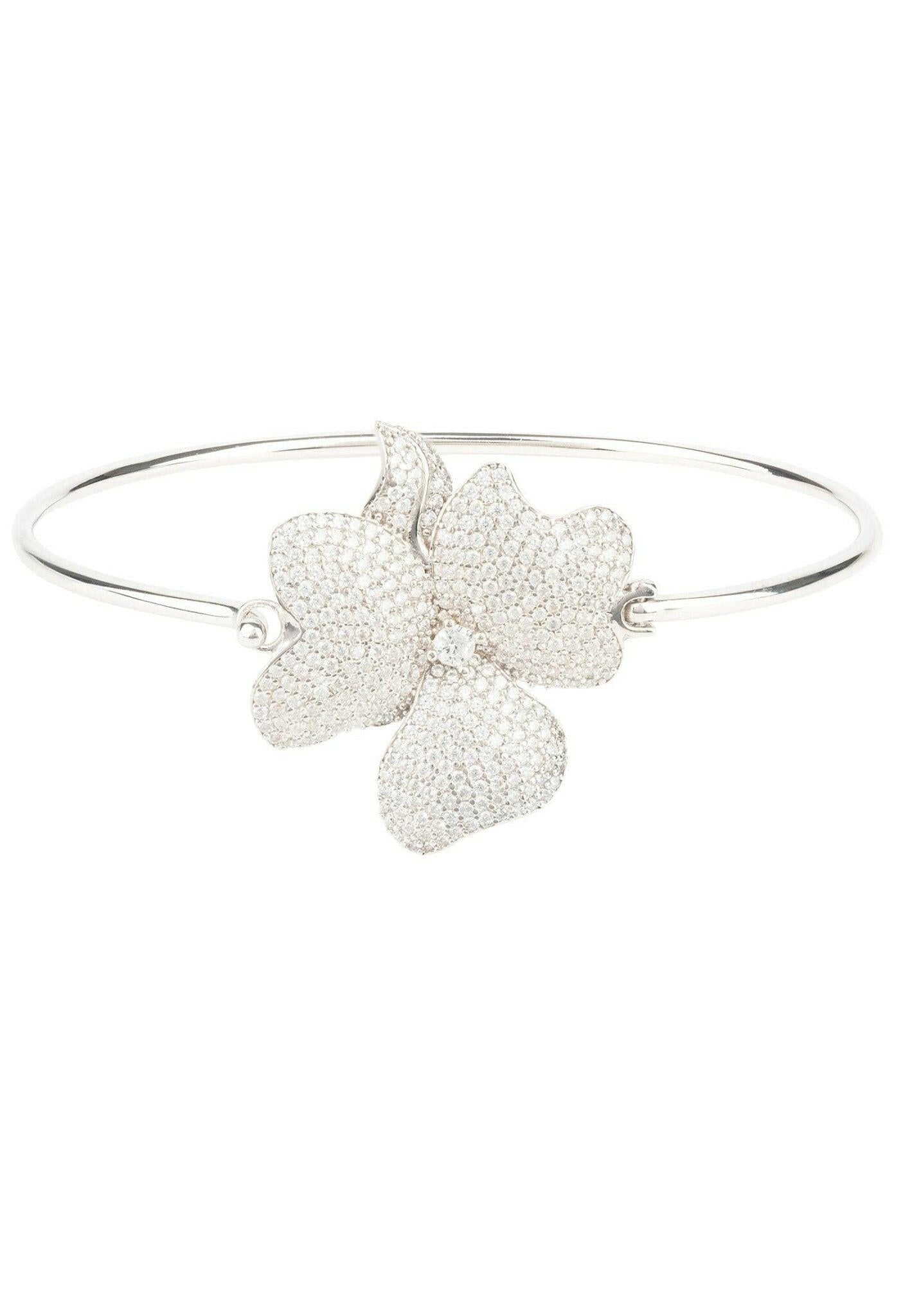 Flower Large Statement Cuff Bracelet Silver.