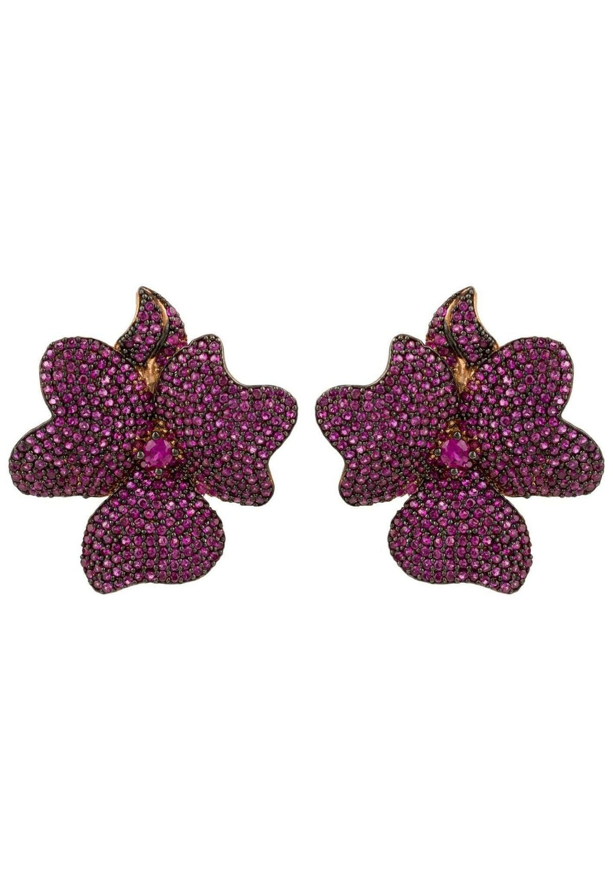 Flower Large Stud Earrings Ruby Rose Gold.