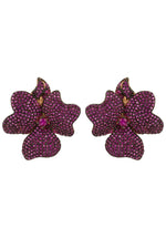 Flower Large Stud Earrings Ruby Rose Gold.