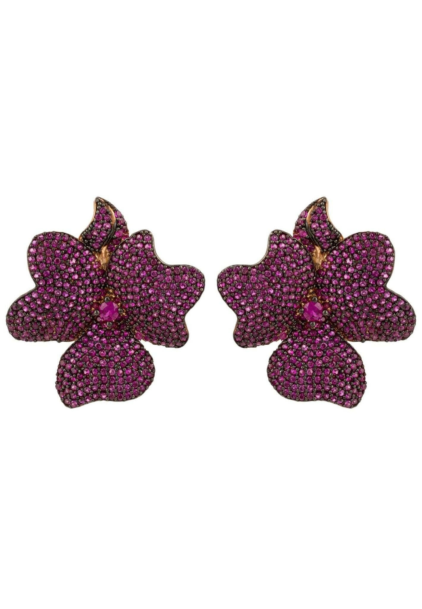 Flower Large Stud Earrings Ruby Rose Gold.