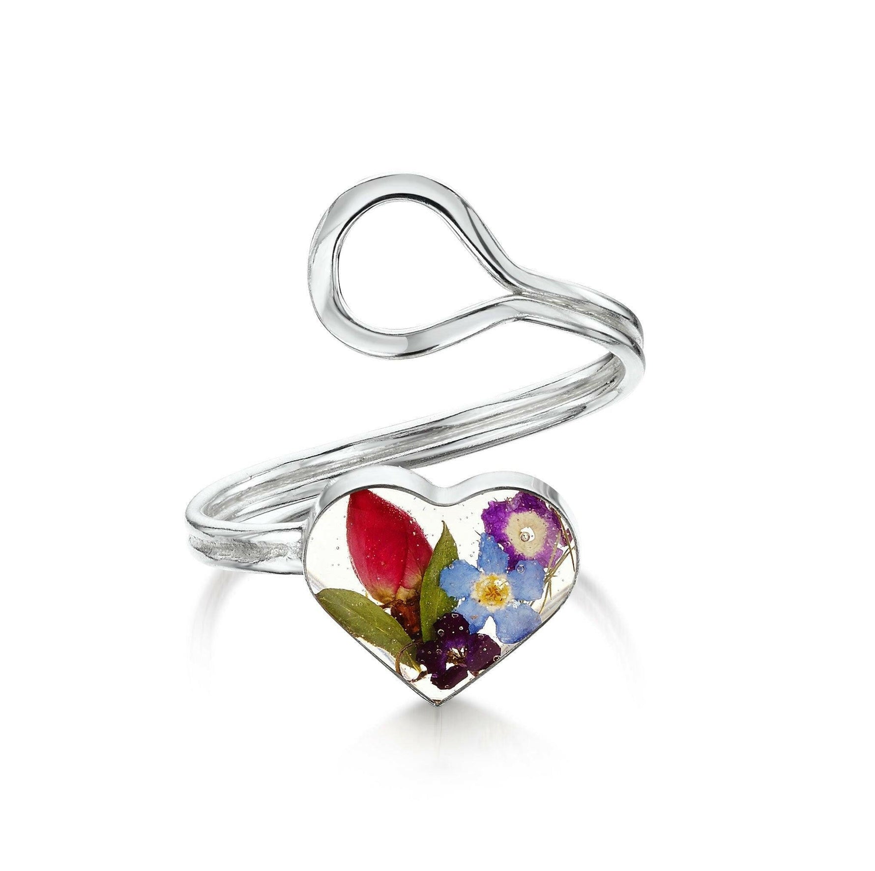 Flower ring by Shrieking Violet Sterling silver adjustable ring - Heart.