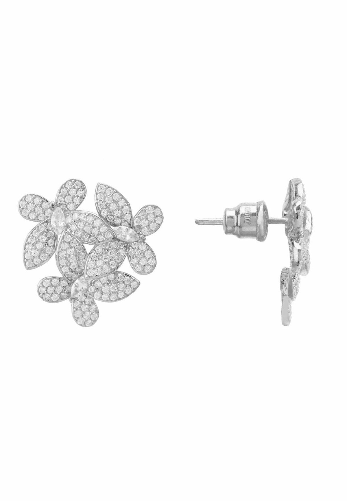 Flowers Large Stud Earrings Silver.