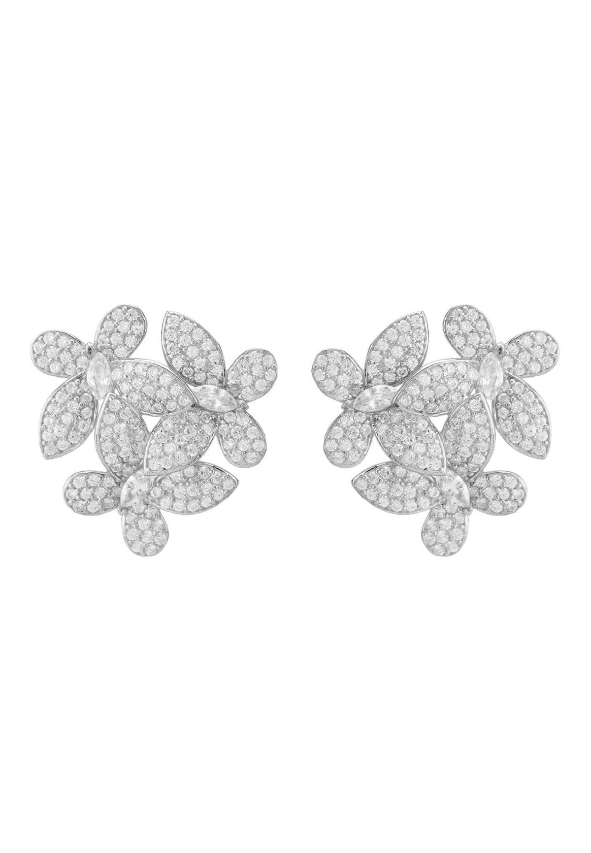 Flowers Large Stud Earrings Silver.