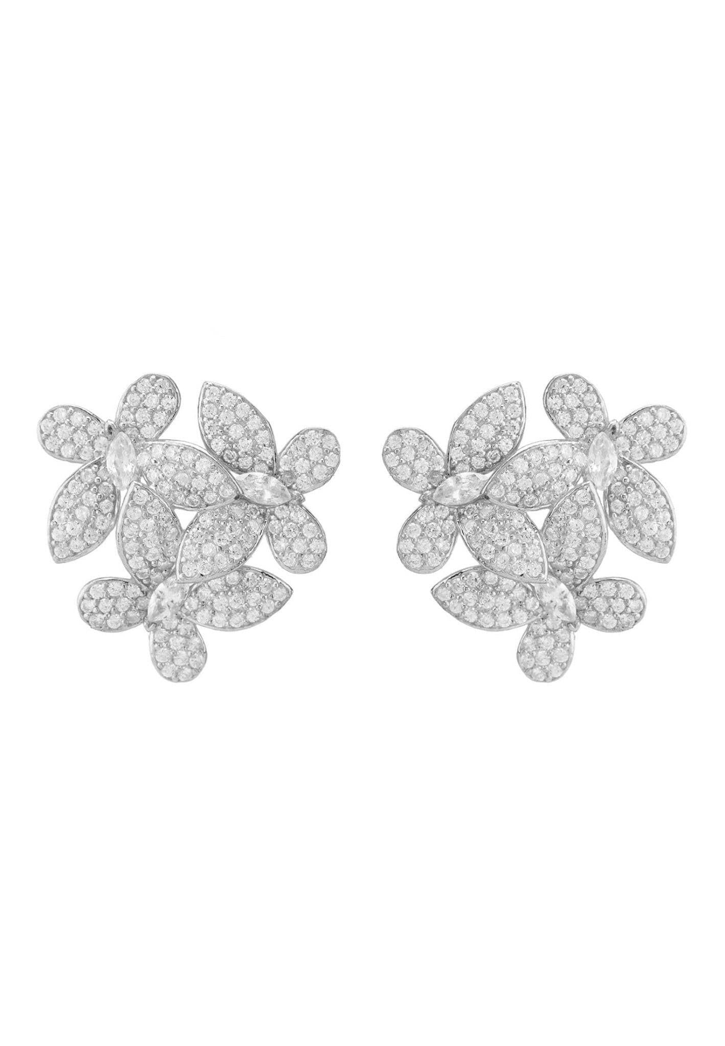 Flowers Large Stud Earrings Silver.