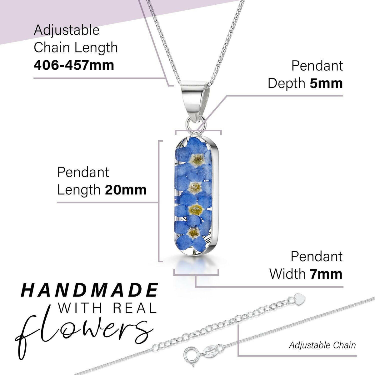 Forget me not necklace 'Leela' vertical bar pendant.