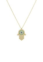 Hamsa Hand With Evil Eye Pendant Necklace Gold.