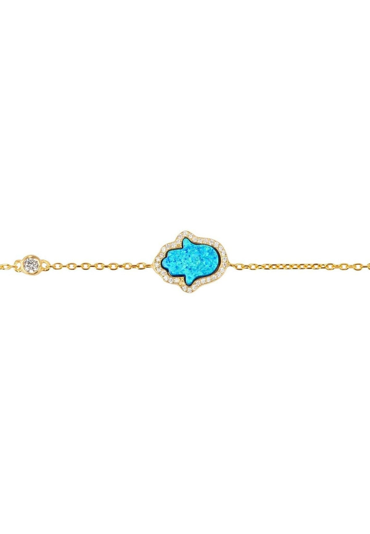 Hamsa Opalite Turquoise Blue Bracelet Gold.