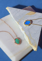 Hamsa Opalite Turquoise Blue Necklace Gold.