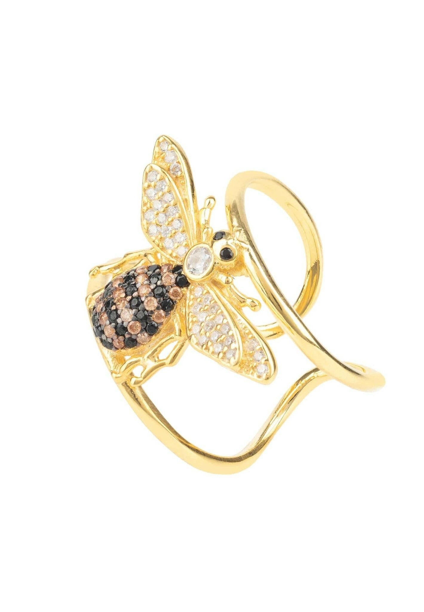 Honey Bee Cocktail Ring Adjustable Gold.