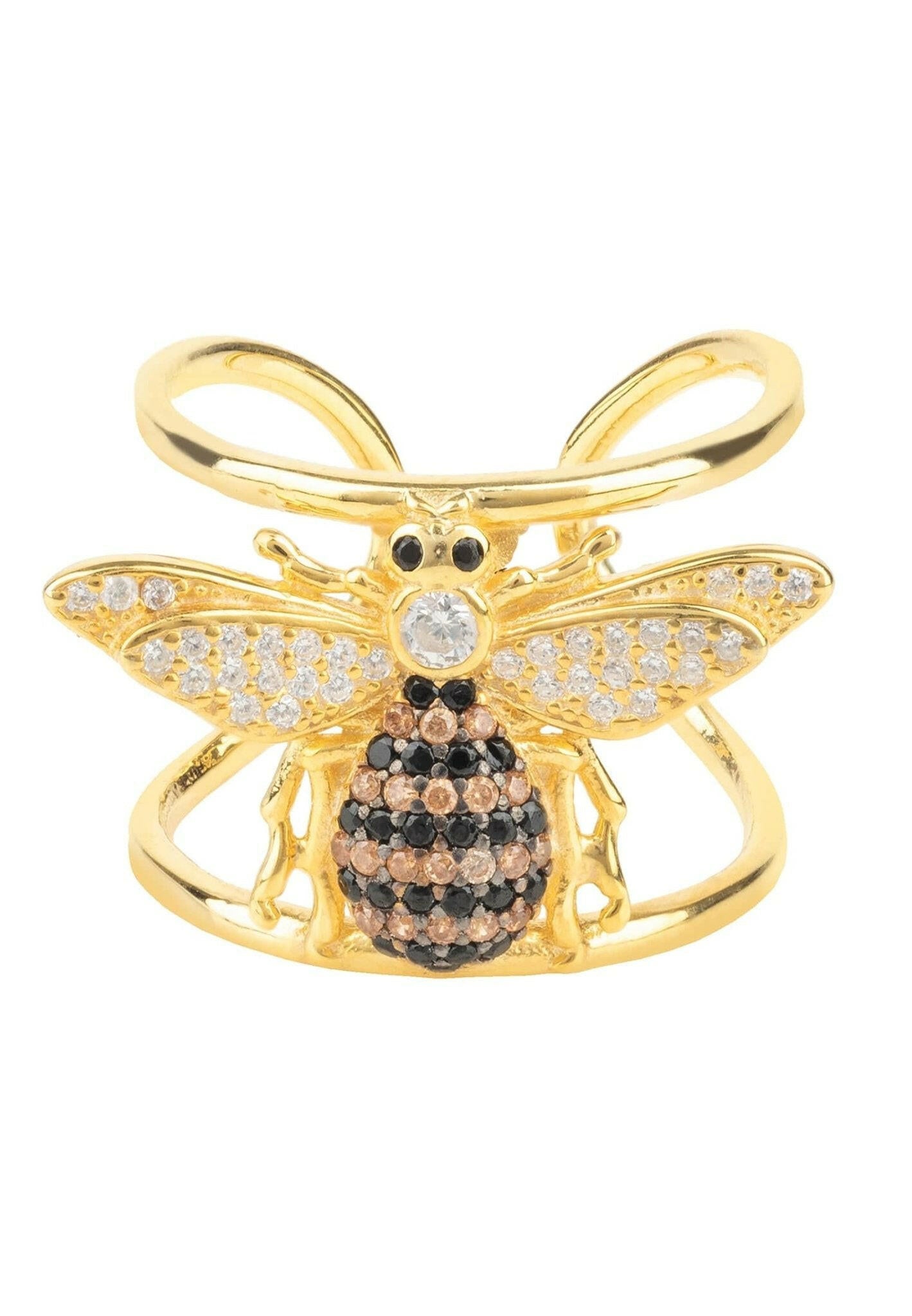 Honey Bee Cocktail Ring Adjustable Gold.