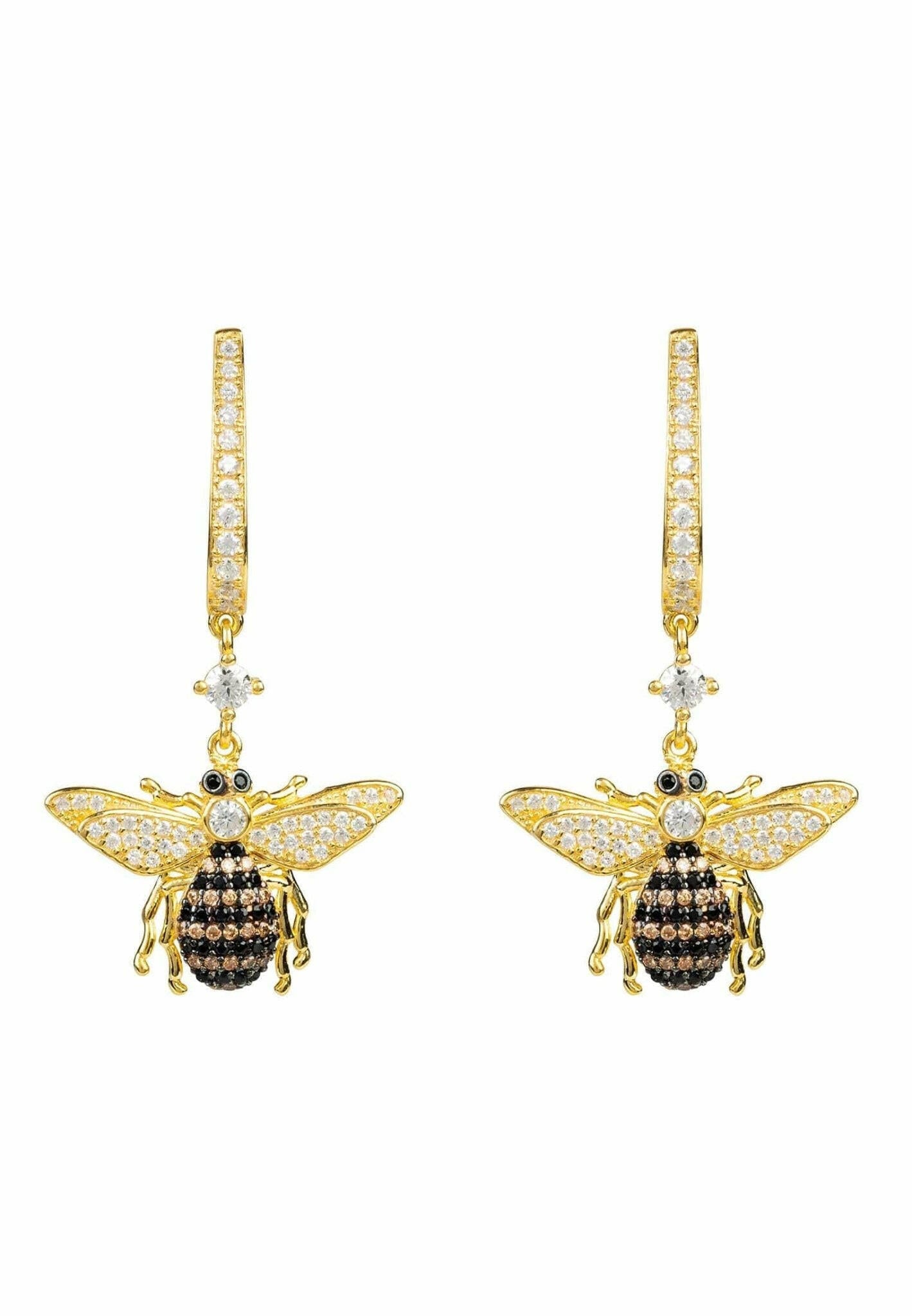 Honey Bee Drop Earrings Gold.