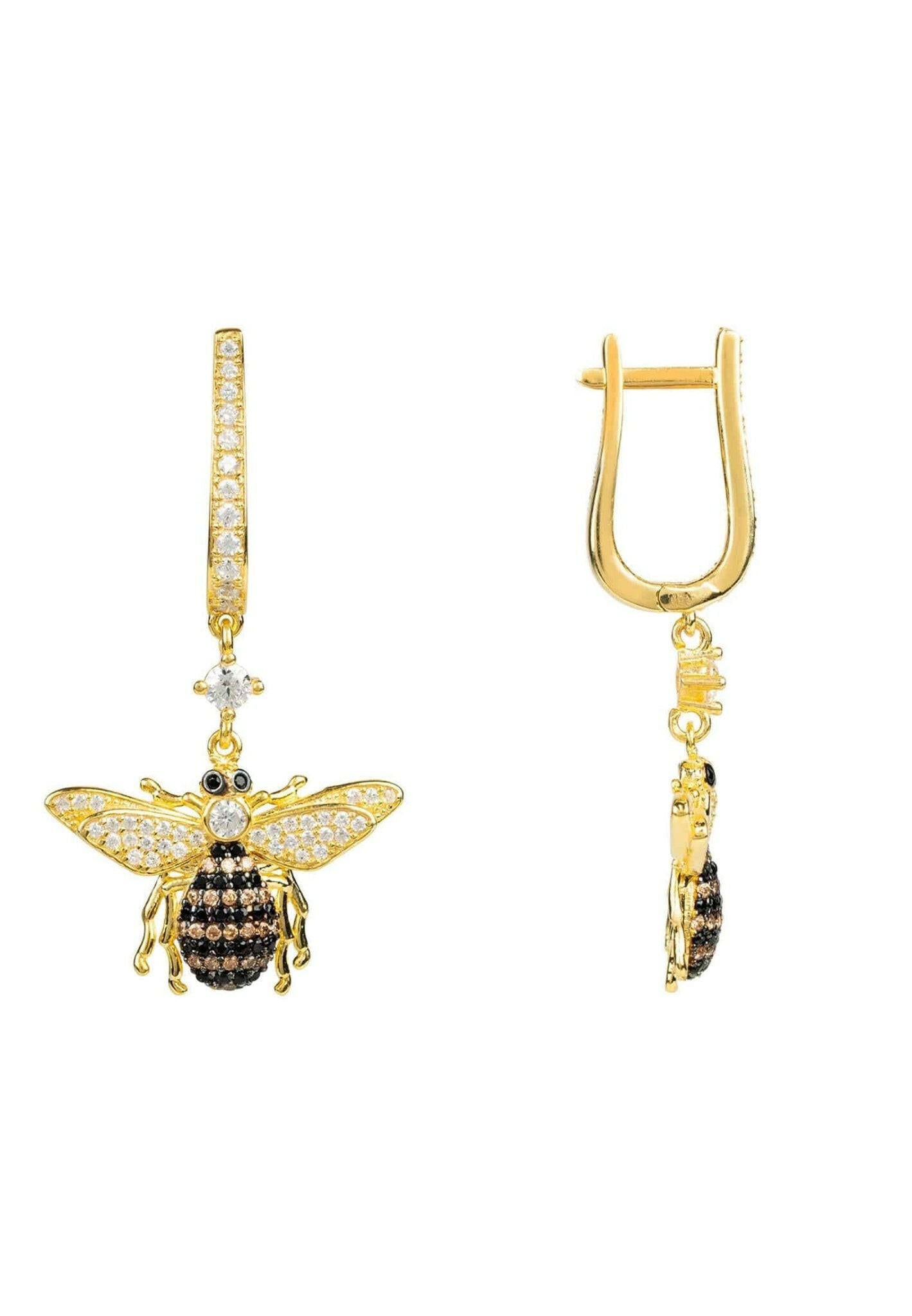 Honey Bee Drop Earrings Gold.