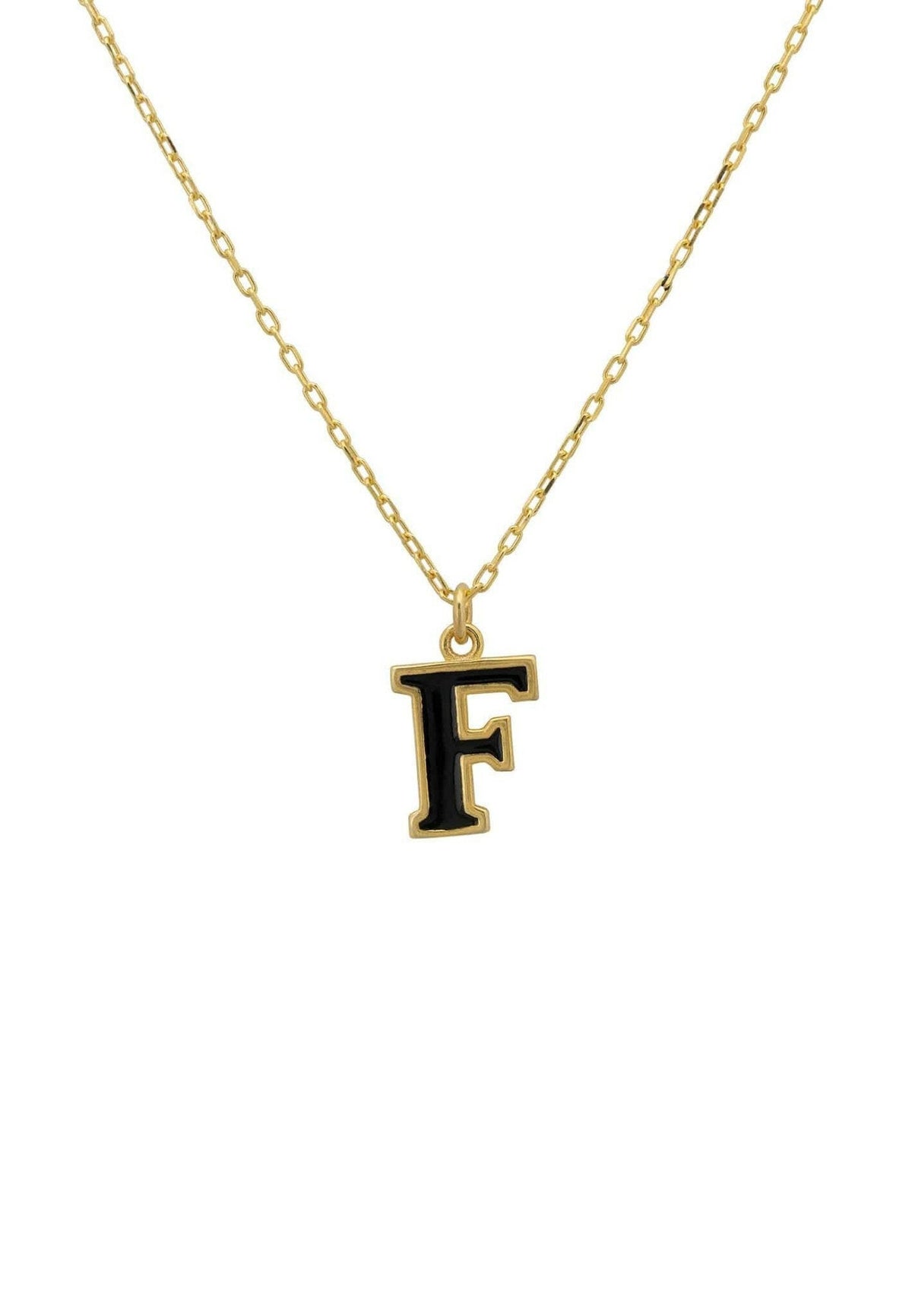 Initial Enamel Necklace Gold F.