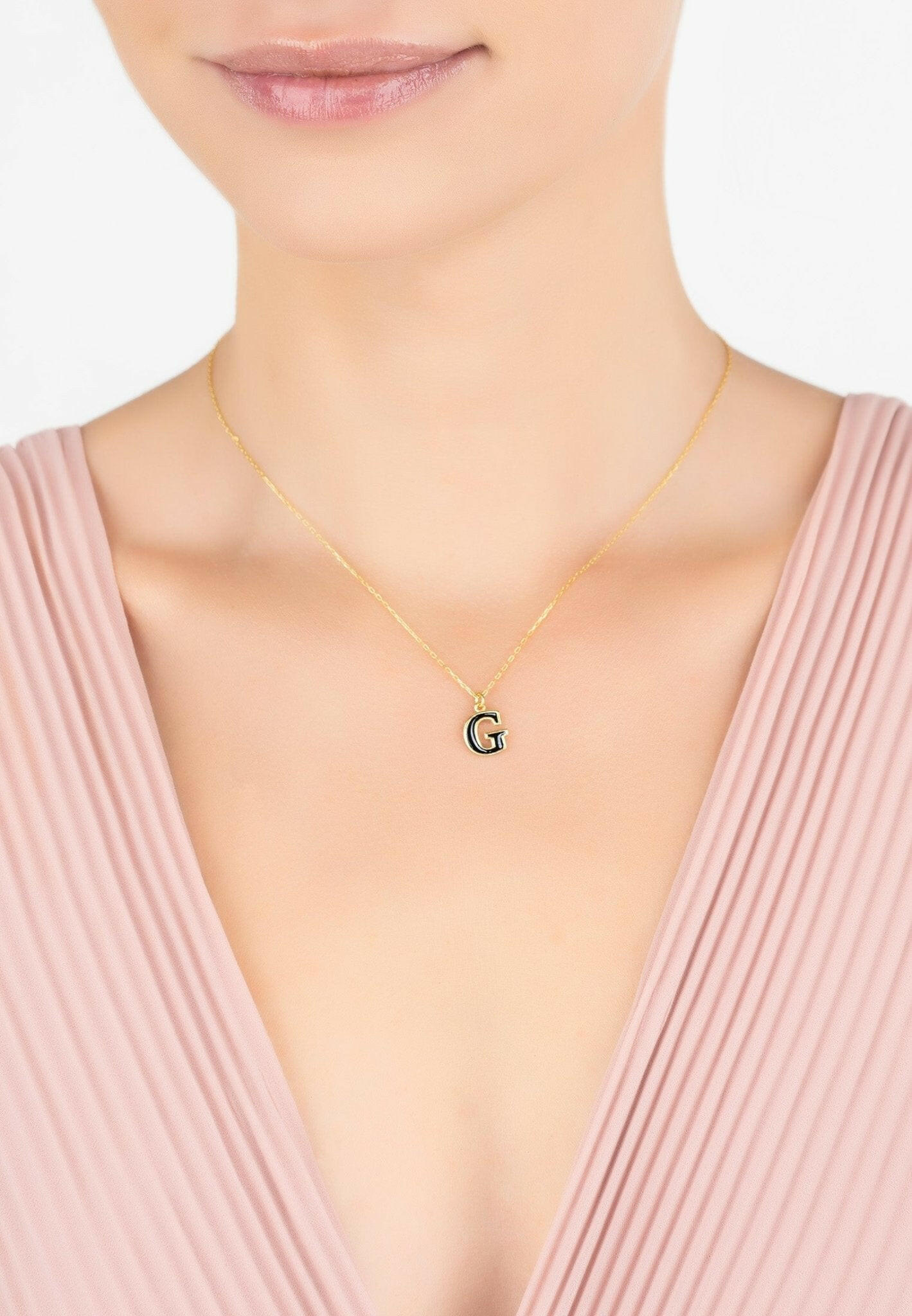 Initial Enamel Necklace Gold G.