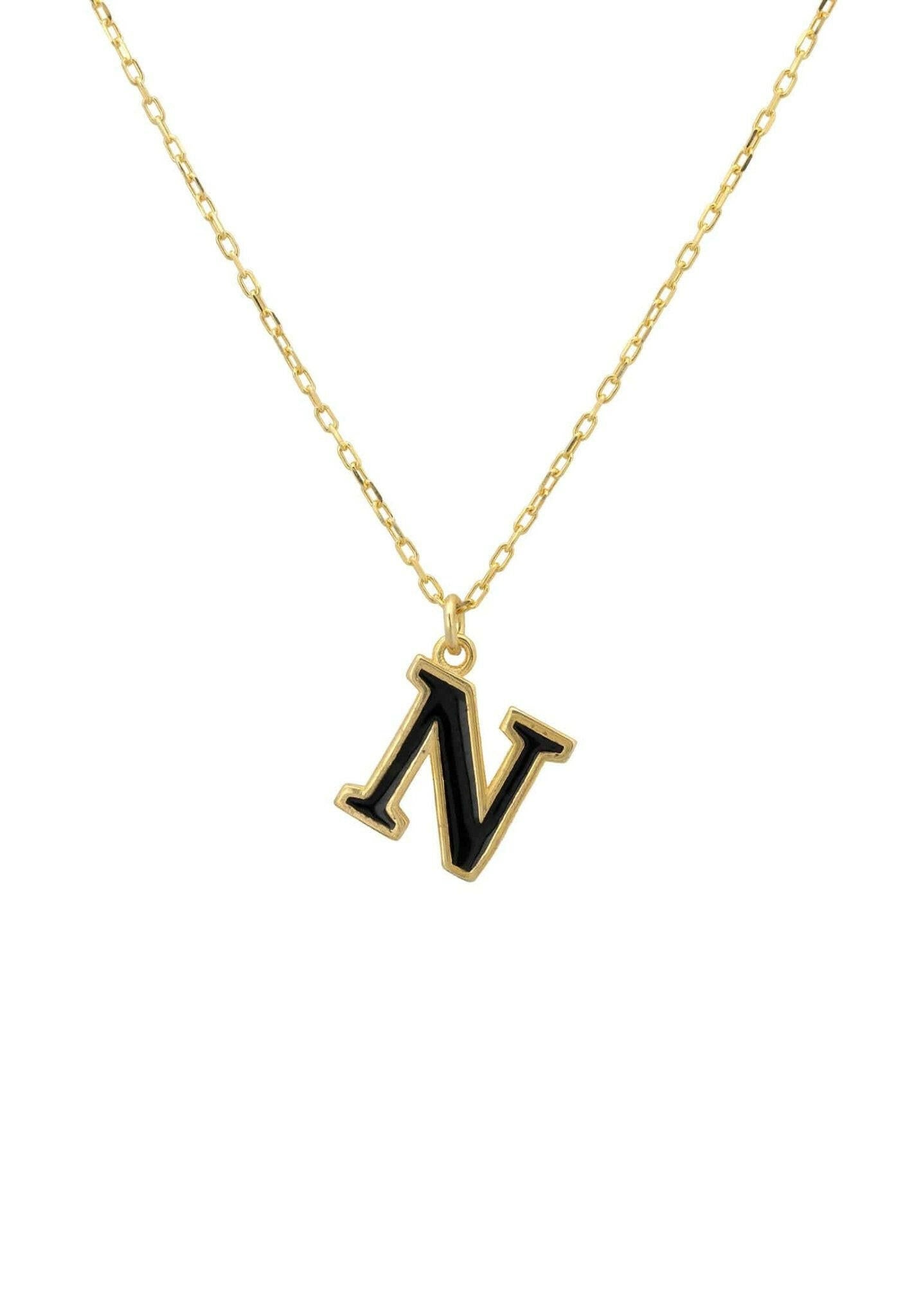 Initial Enamel Necklace Gold N.