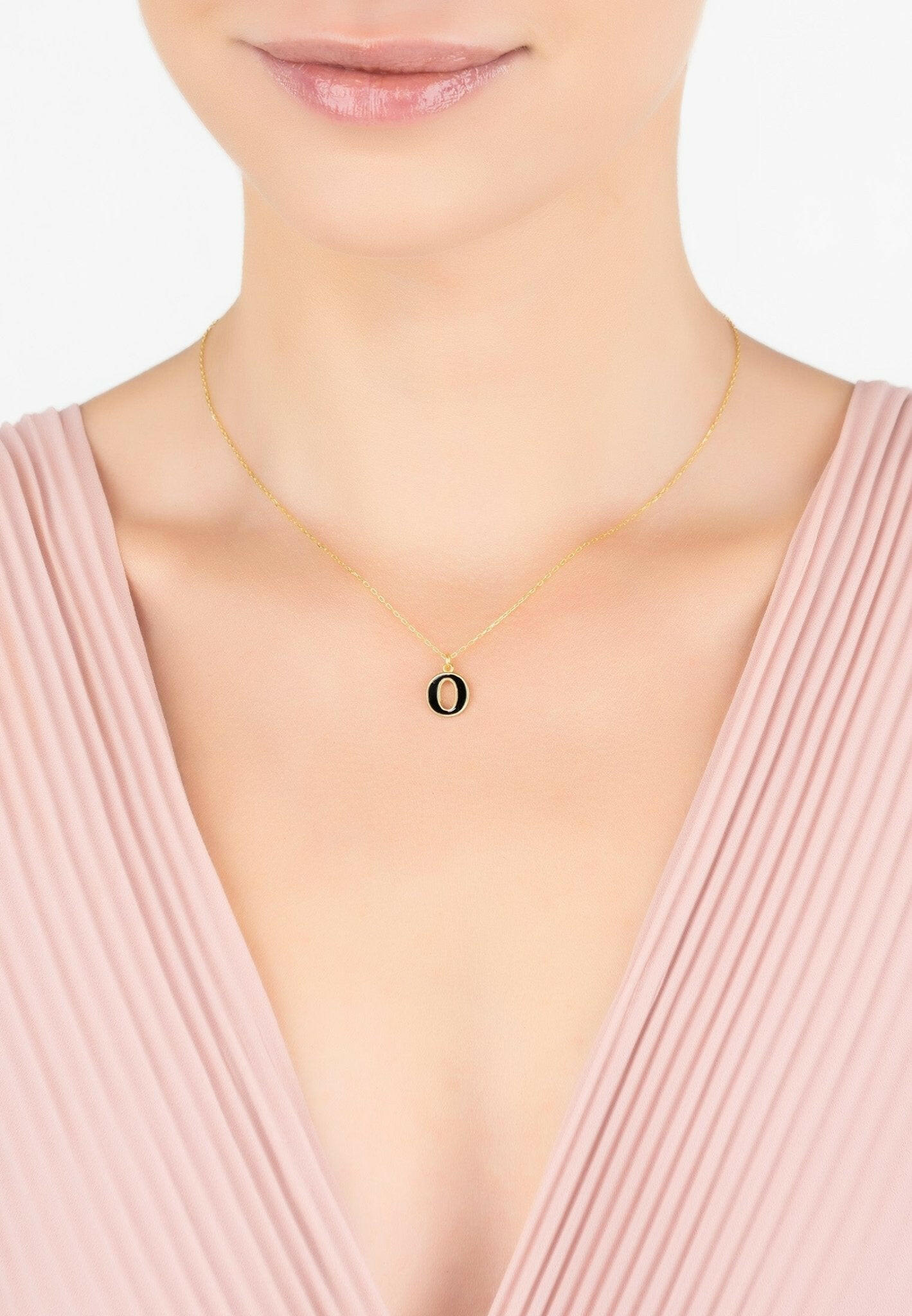 Initial Enamel Necklace Gold O.