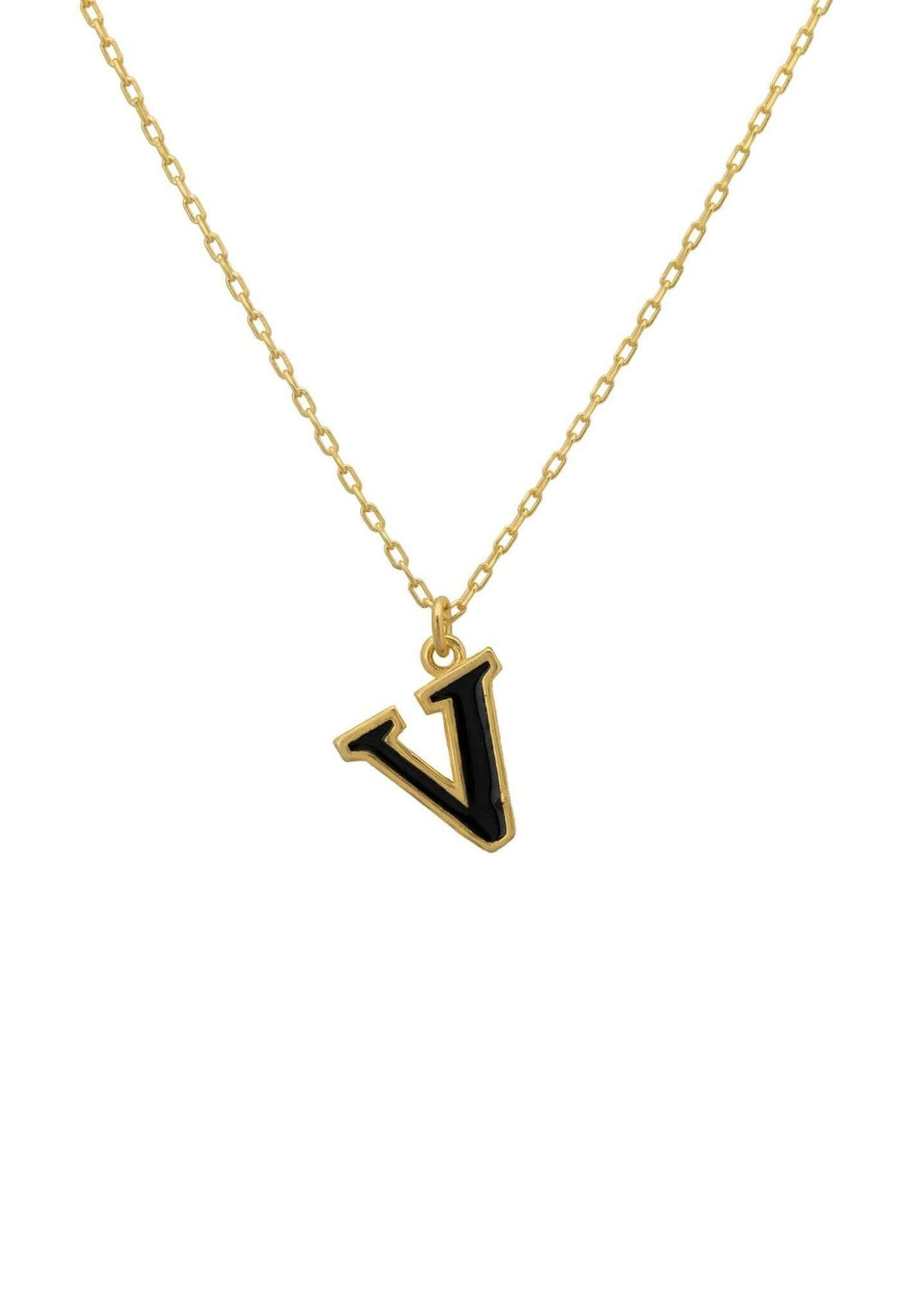 Initial Enamel Necklace Gold V.