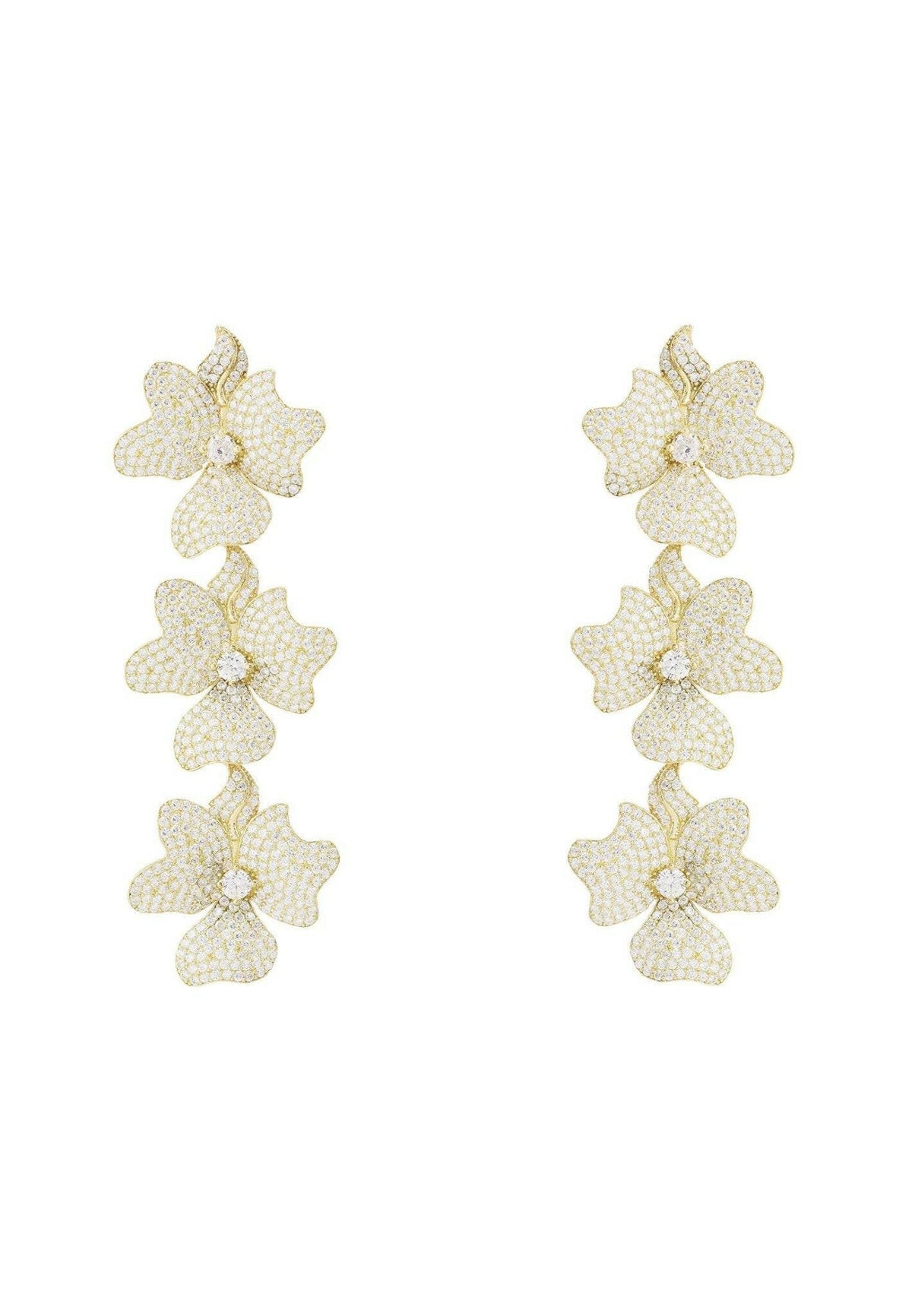 Jasmine Flower Triple Drop Earrings Gold.