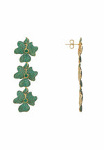 Jasmine Flower Triple Drop Earrings Gold Emerald Green.