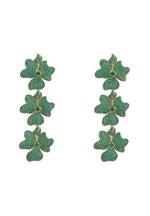 Jasmine Flower Triple Drop Earrings Gold Emerald Green.