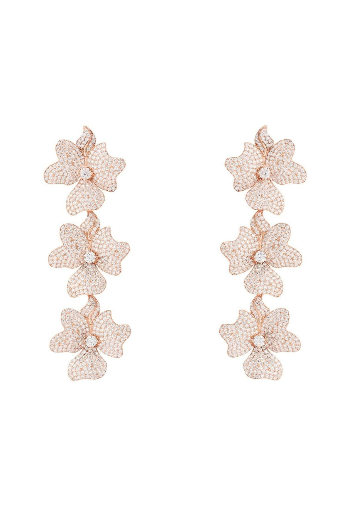 Jasmine Flower Triple Drop Earrings Rosegold.