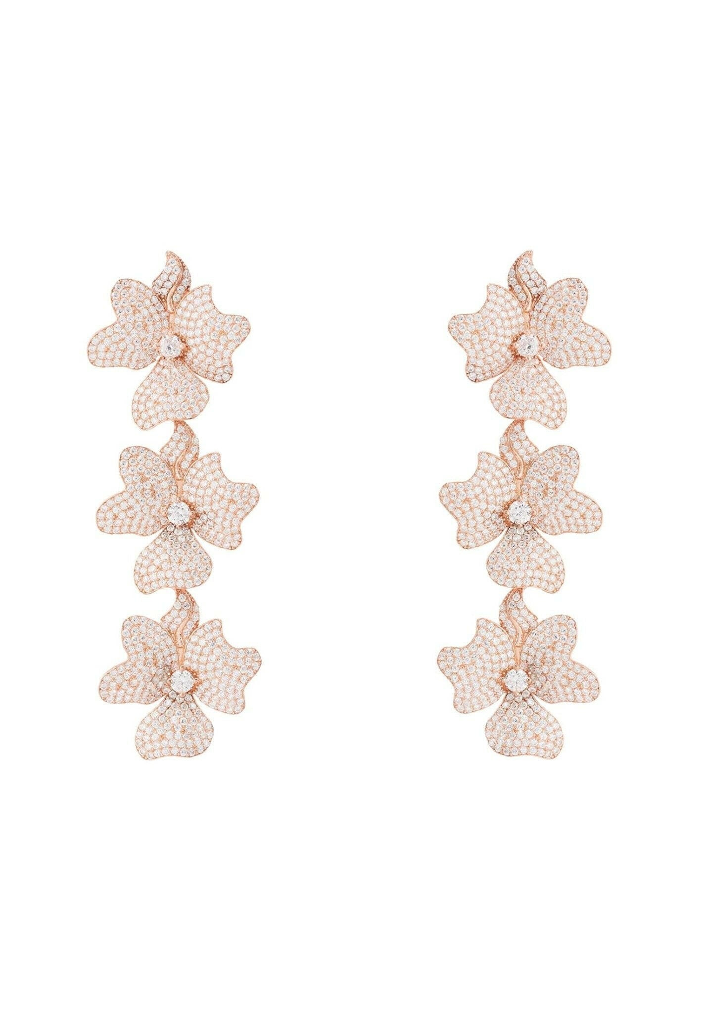 Jasmine Flower Triple Drop Earrings Rosegold.