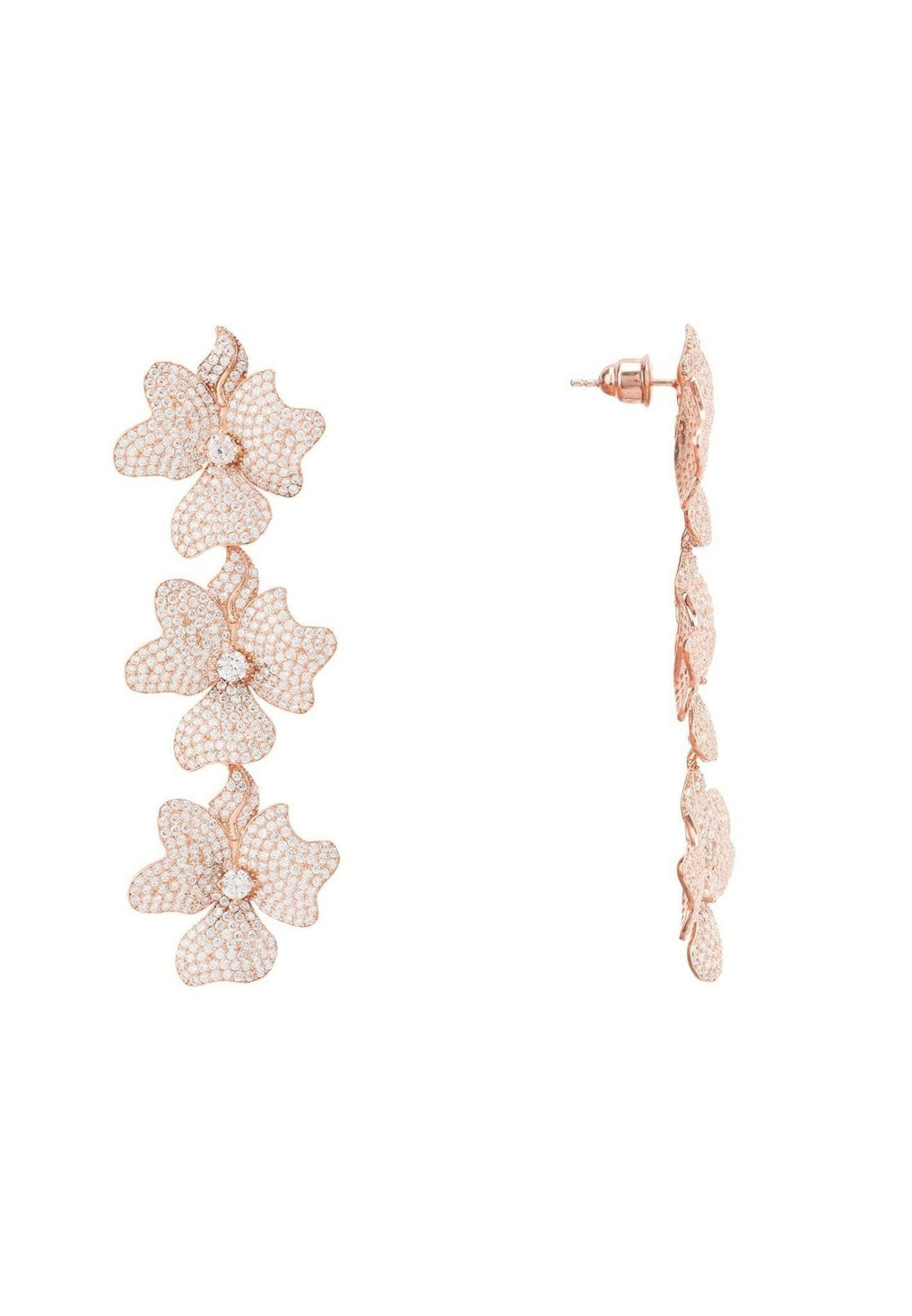 Jasmine Flower Triple Drop Earrings Rosegold.