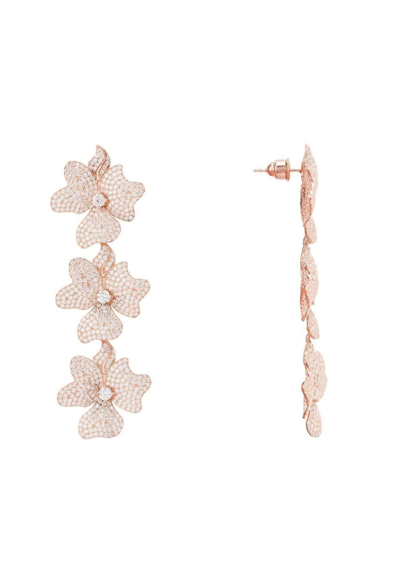 Jasmine Flower Triple Drop Earrings Rosegold.