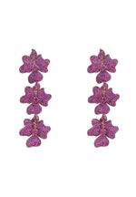 Jasmine Flower Triple Drop Earrings Rosegold Ruby.