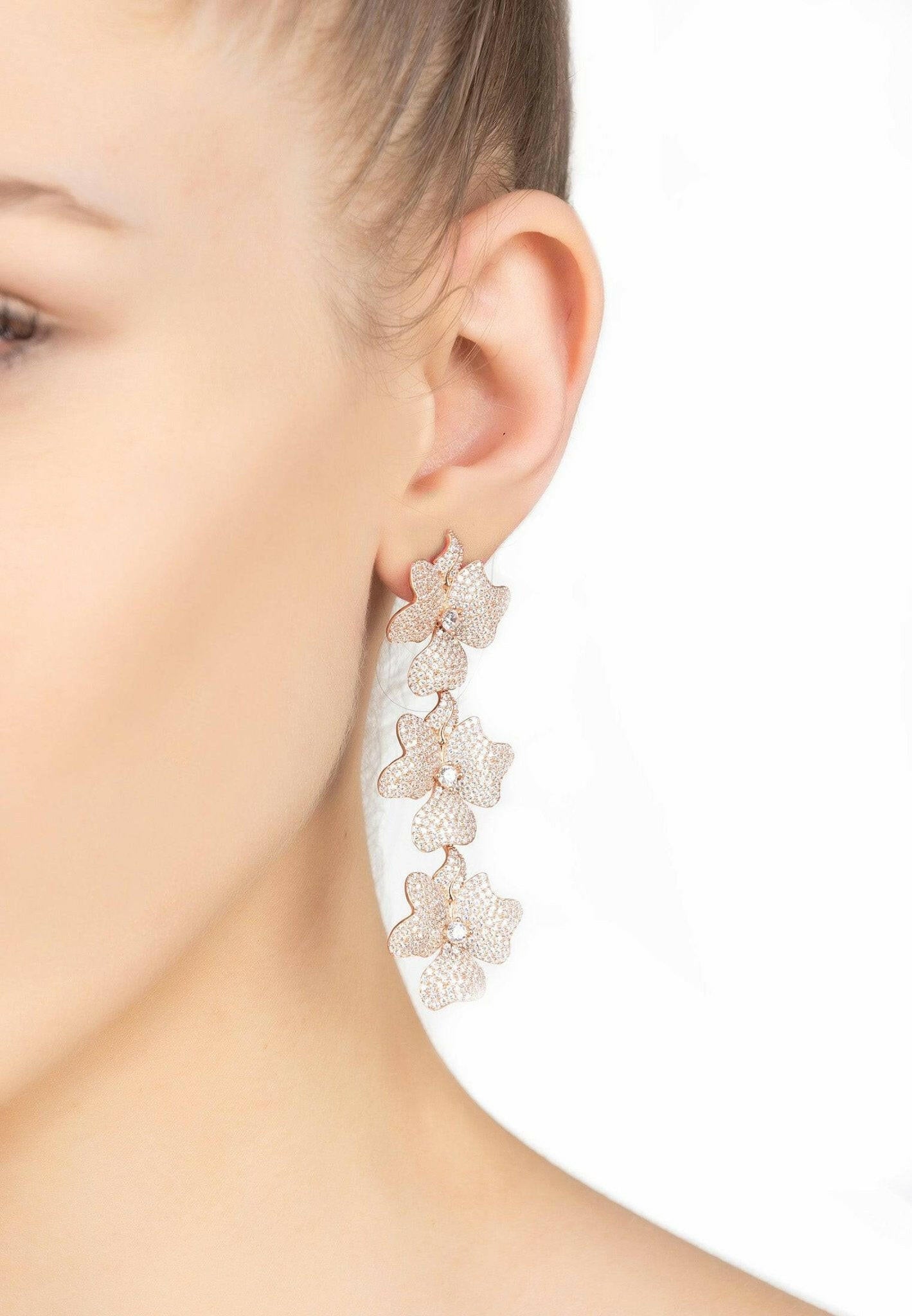 Jasmine Flower Triple Drop Earrings Silver.