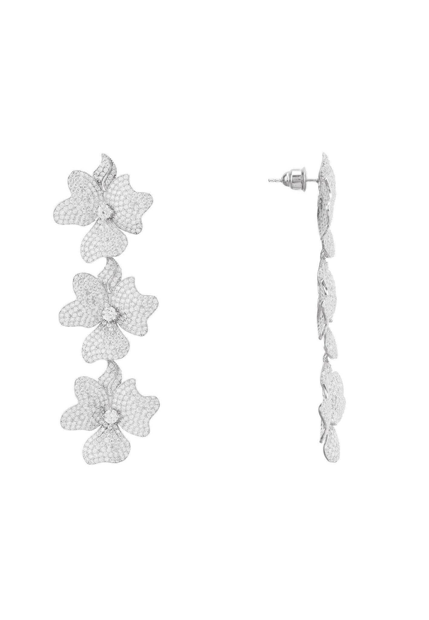 Jasmine Flower Triple Drop Earrings Silver.