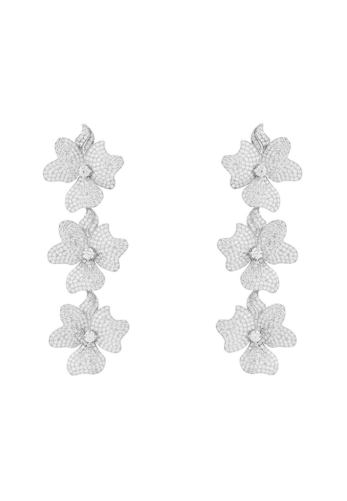 Jasmine Flower Triple Drop Earrings Silver.