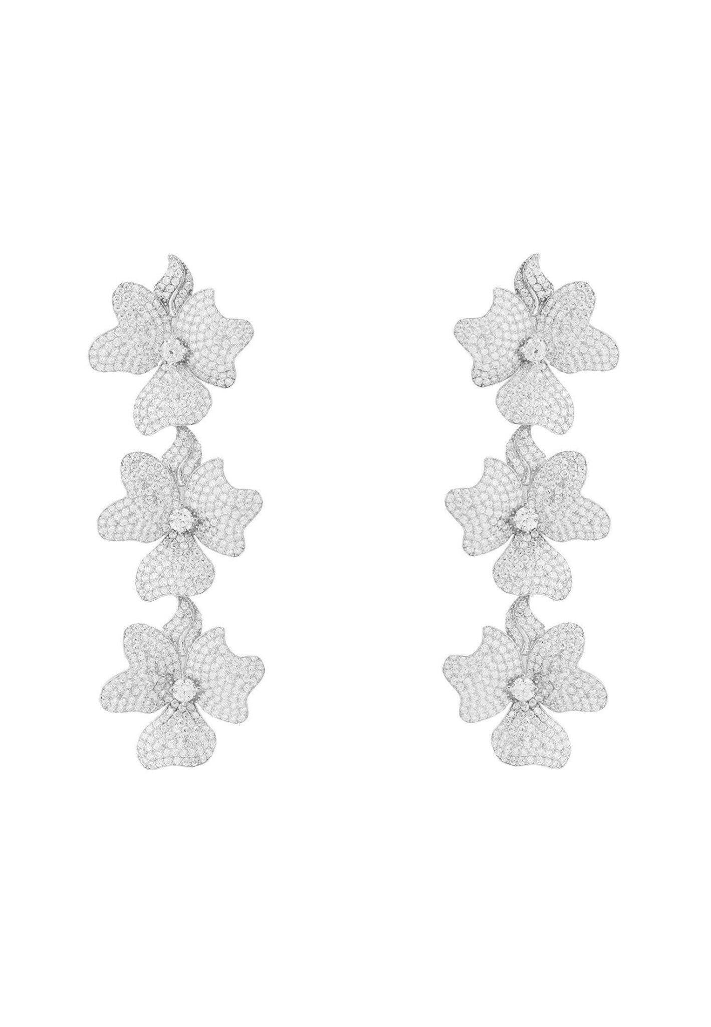 Jasmine Flower Triple Drop Earrings Silver.