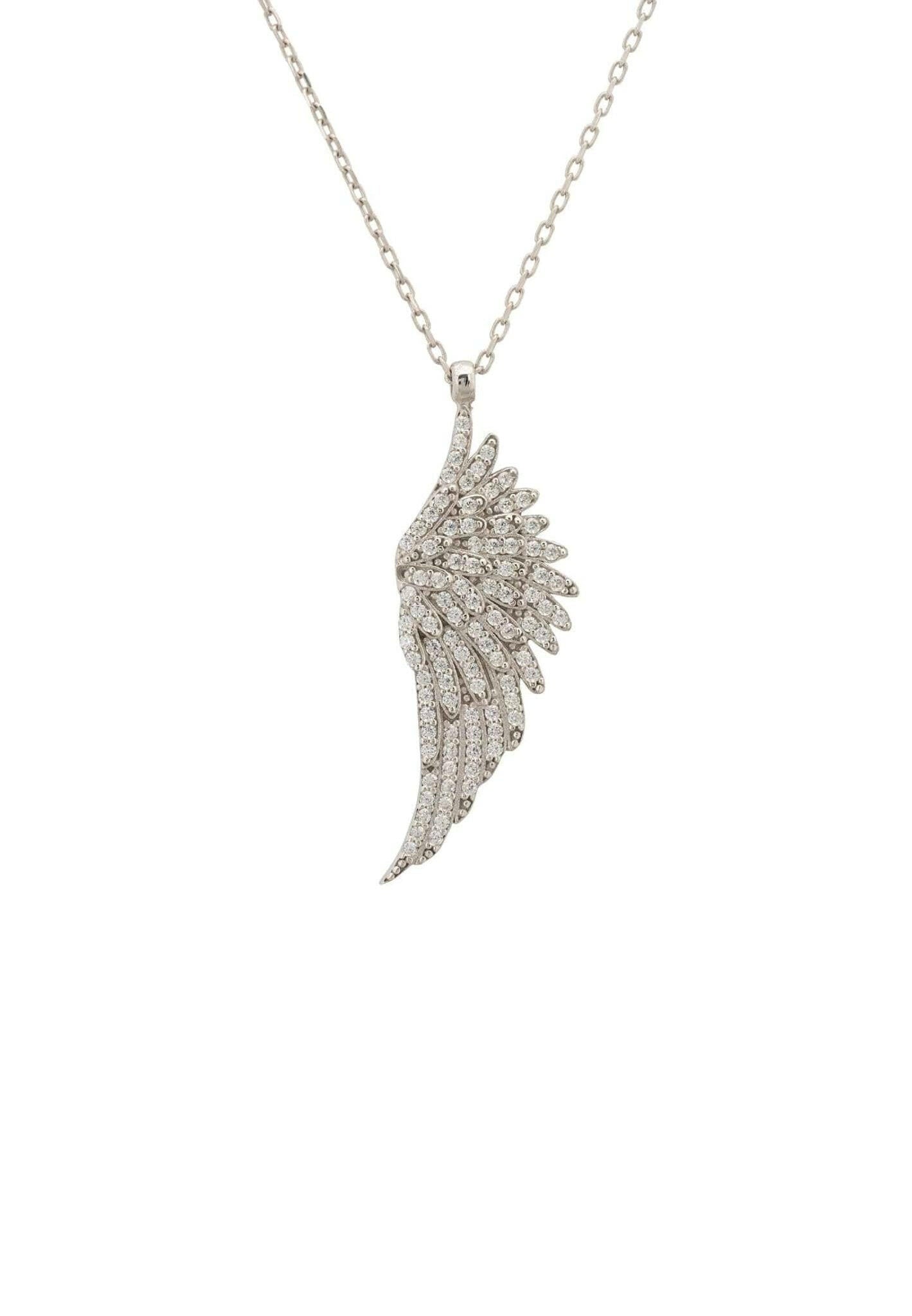 Large Angel Wing Necklace Silver.