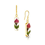 Miniature rose drop earrings 'Leela' vertical bar.