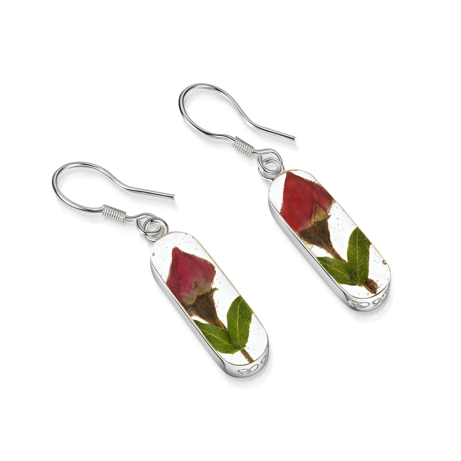 Miniature rose drop earrings 'Leela' vertical bar.