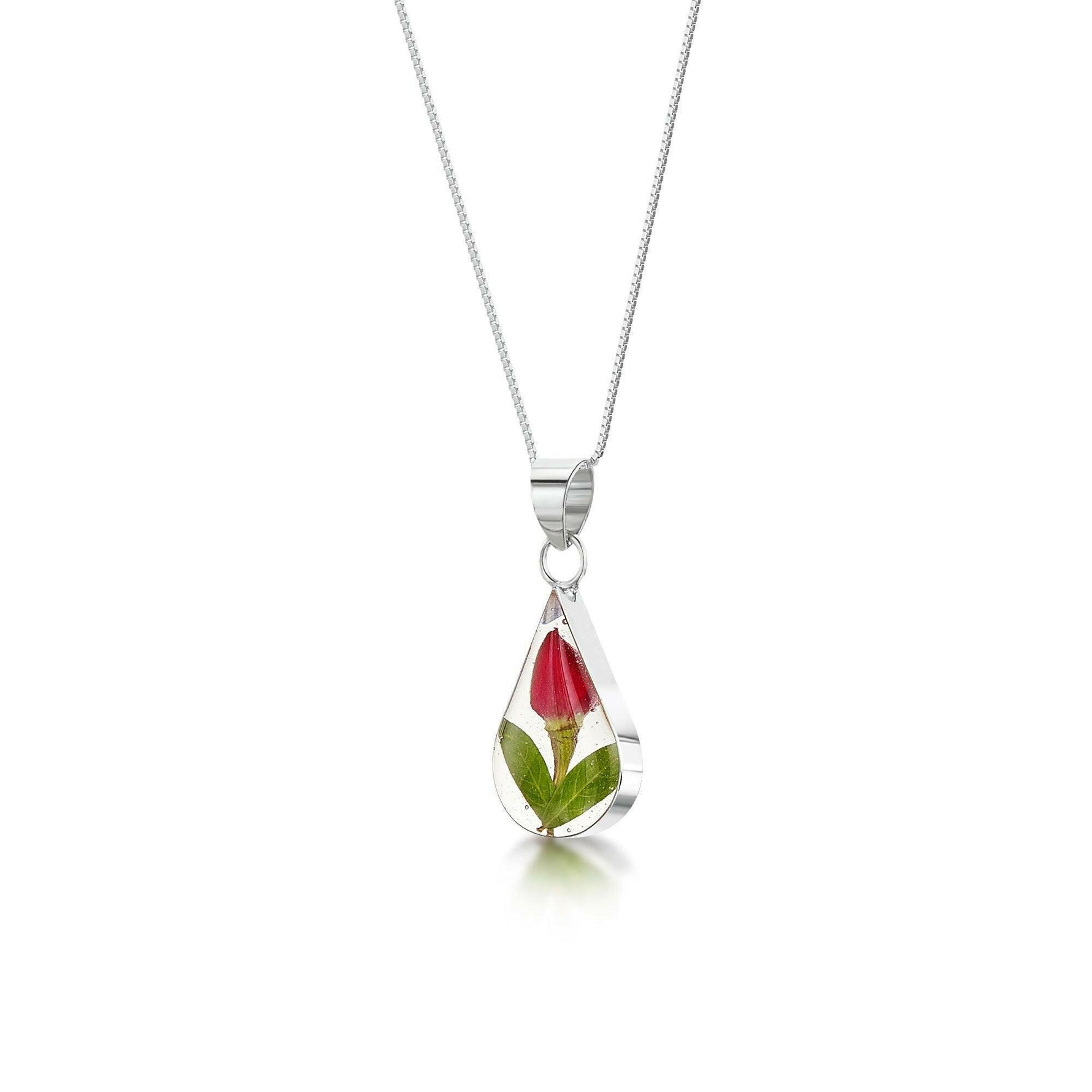 Miniature rose necklace by  Shrieking Violet® Sterling silver teardrop.