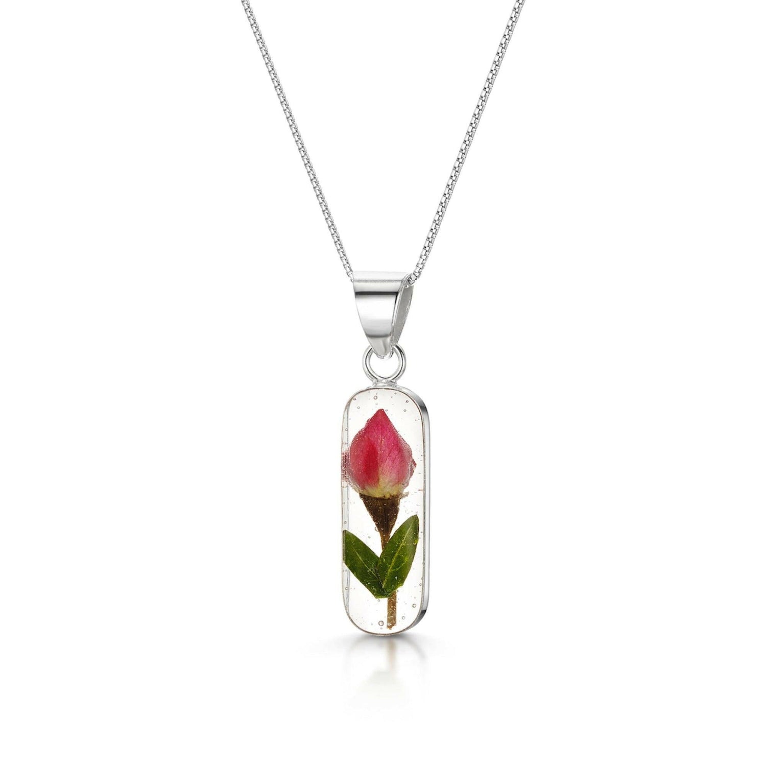 Miniature Rose necklace 'Leela' vertical bar pendant.