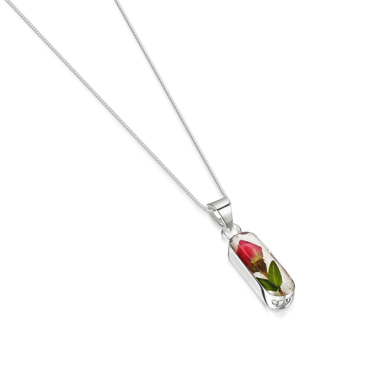 Miniature Rose necklace 'Leela' vertical bar pendant.