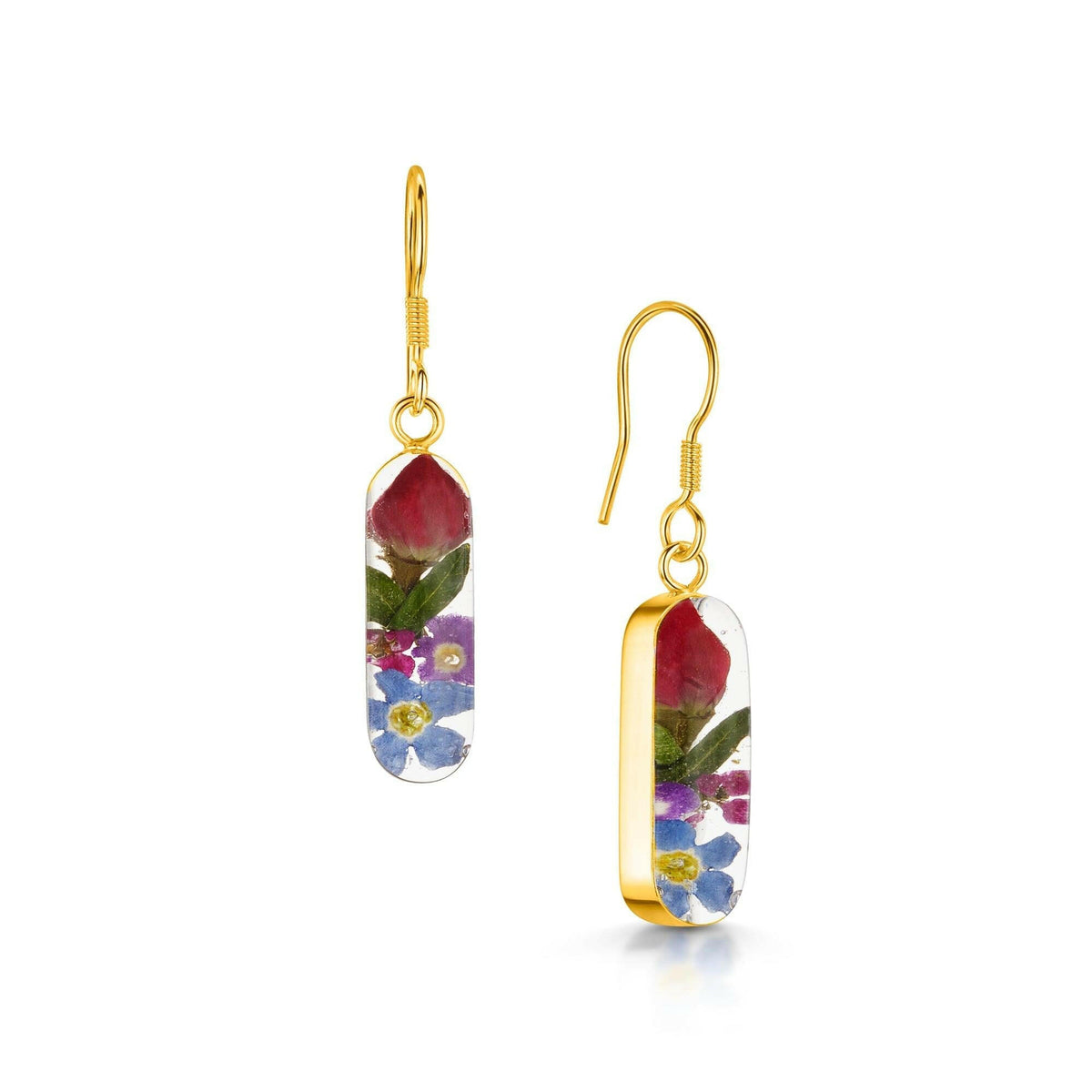 Mixed flower (rose) drop earrings 'Leela' vertical bar.