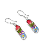 Mixed flower (rose) drop earrings 'Leela' vertical bar.