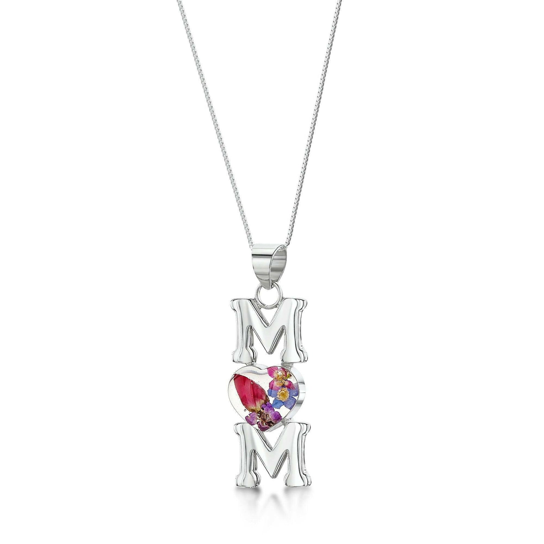 Mum necklace with real flowers by Shrieking Violet® Sterling silver.